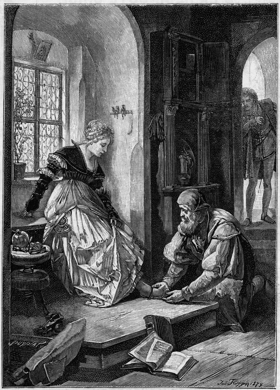 Ewa w warsztacie Hansa Sachsa (akt III opery „Die Meistersinger von Nurnberg””, po francusku „The Master Singers of Norymberga” Richarda Wagnera, napisany w 1868) na podstawie obrazu Josepha Fluggena. Grawerowanie w „Świat sławny” autorstwa Josef Fluggen