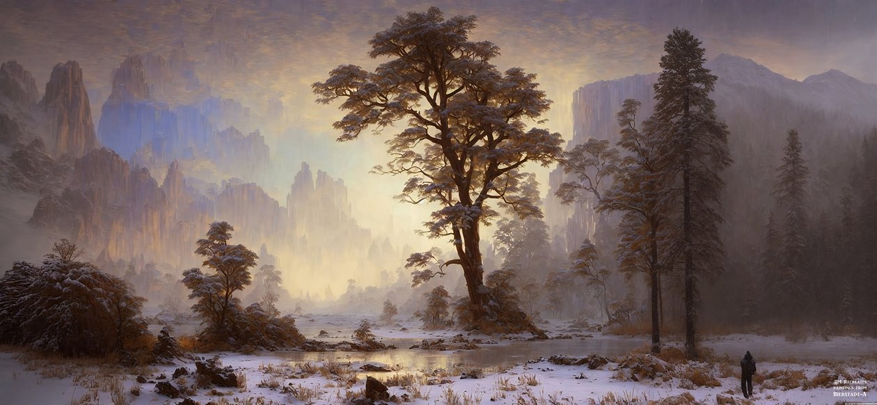 JJM odtwarza Bierstadt-A: Dolinę opadów śniegu w Yosemite autorstwa Josef Johann Michel