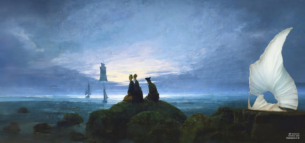 JJM odtwarza Friedrich-C-D: Wschód księżyca nad morzem (cichy widz) autorstwa Josef Johann Michel