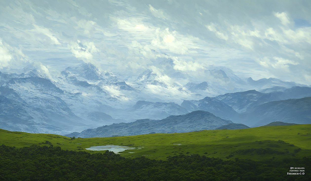 JJM odtwarza Friedrich-C-D: Driving Clouds (Panorama Alpejska) autorstwa Josef Johann Michel