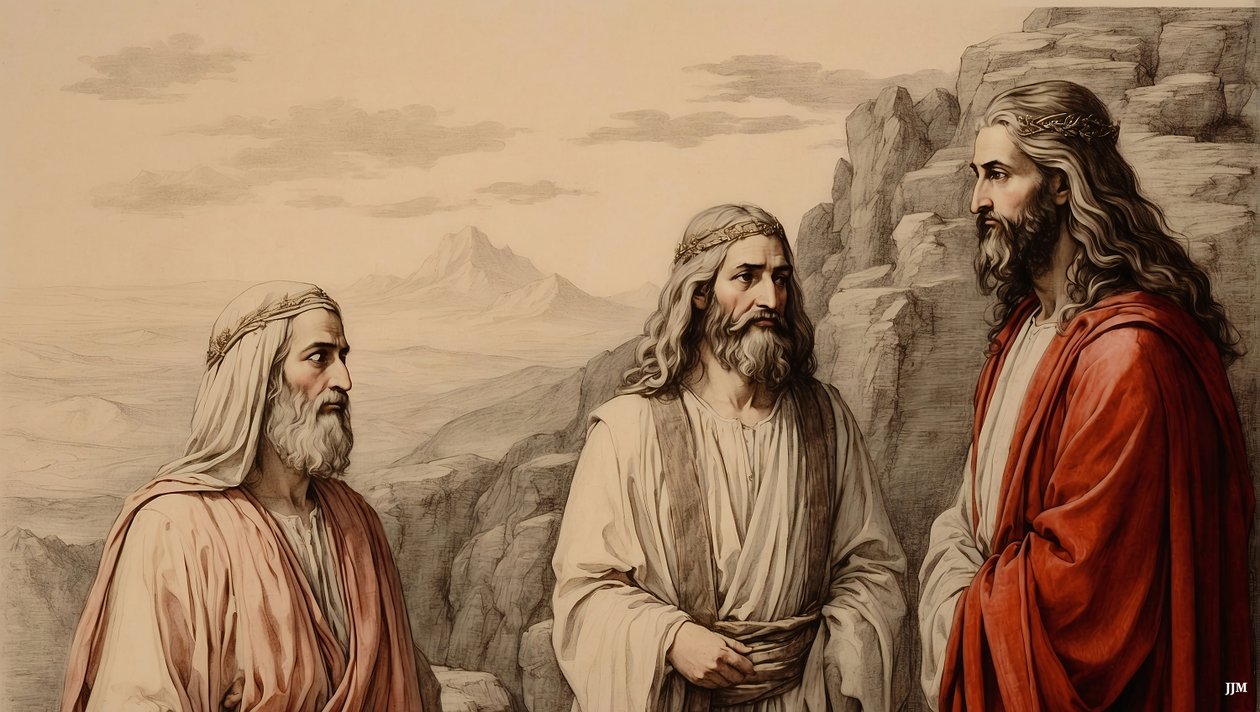 Jezus_Wyjaśnienie z Mojżeszem i Eliaszem_01 autorstwa Josef Johann Michel