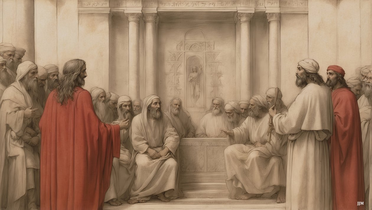 Jezus_oskarżony przed Wysoką Radą Żydów_01 autorstwa Josef Johann Michel