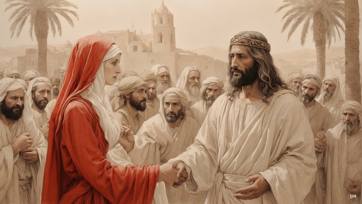 Jezus ratuje cudzołożnicę przed ukamienowaniem_01 autorstwa Josef Johann Michel