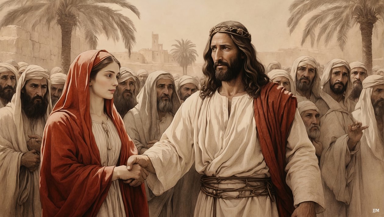 Jezus ratuje cudzołożnicę przed ukamienowaniem_02 autorstwa Josef Johann Michel