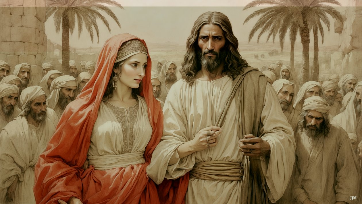 Jezus ratuje cudzołożnicę przed ukamienowaniem_03 autorstwa Josef Johann Michel