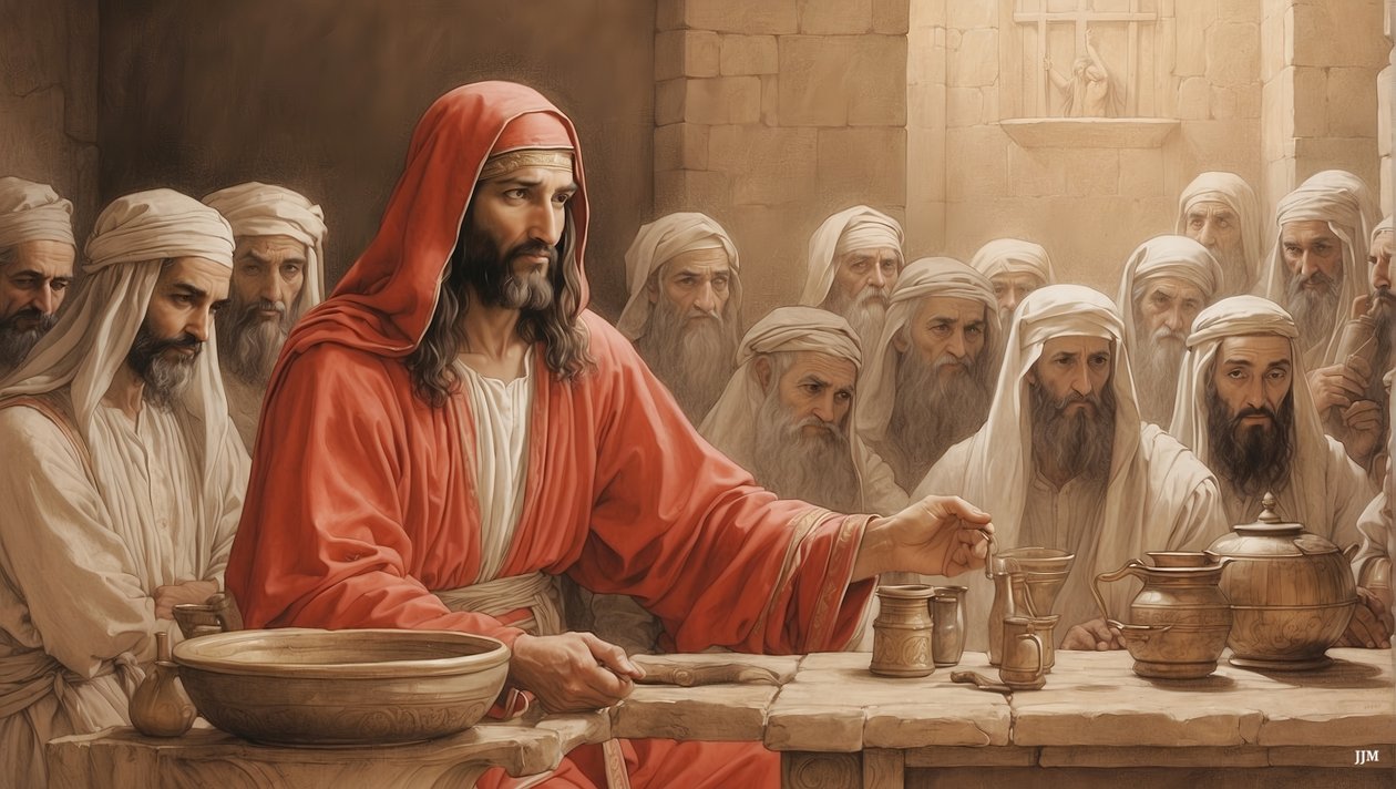 Jezus_mówi sługom_napełnić dzbany wody_Wesele w Kanaanie_02 autorstwa Josef Johann Michel