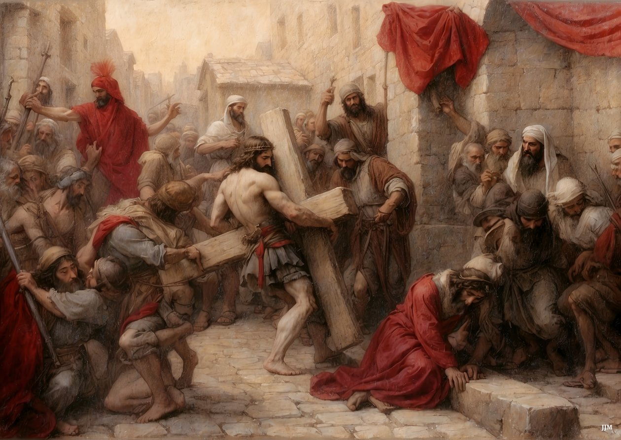 Jezus niesie krzyż przez Jerozolimę _02 autorstwa Josef Johann Michel
