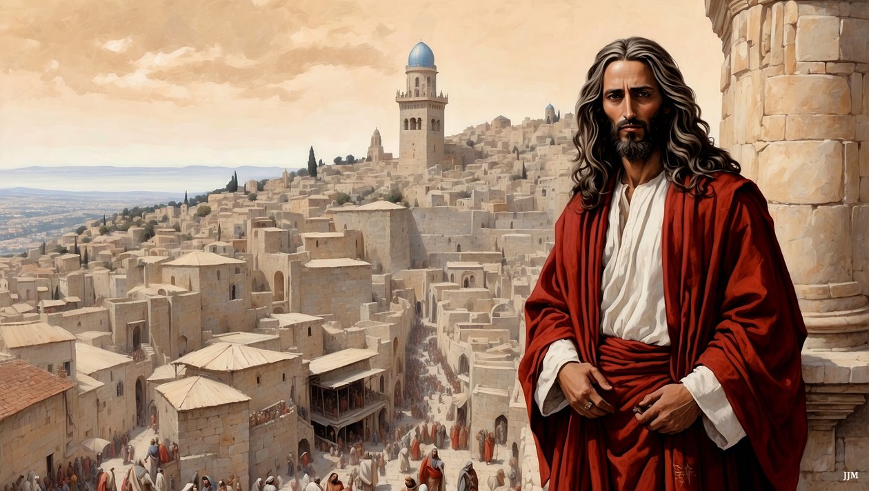 Jezus_został umieszczony na szczycie świątyni przez diabła - spadł_04 autorstwa Josef Johann Michel