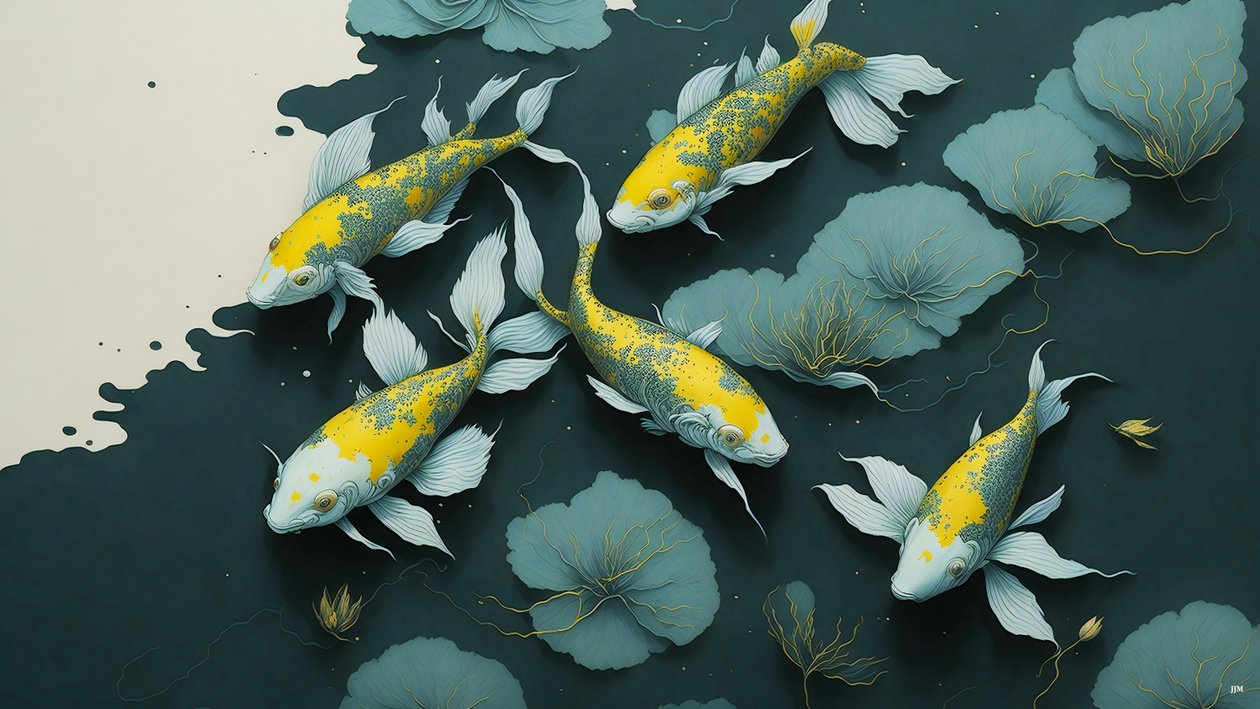 malowanie tuszem: Koi-Karpfish_gold_02 autorstwa Josef Johann Michel
