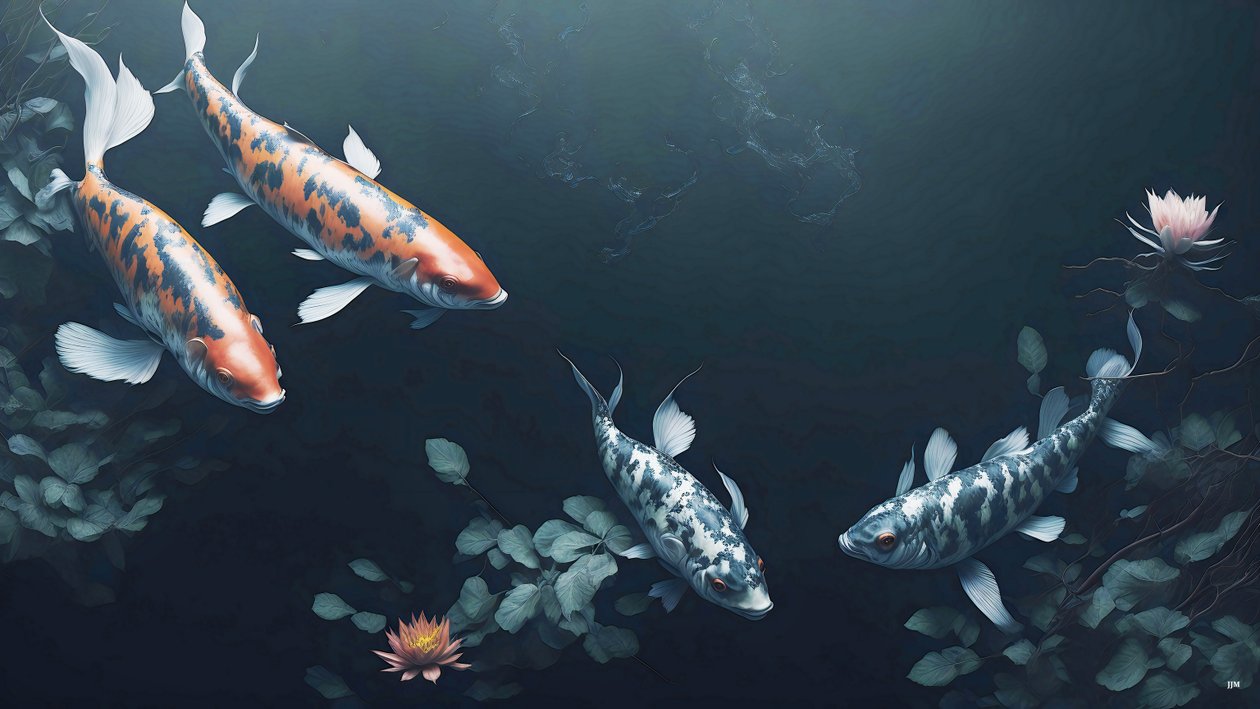 malowanie tuszem: Koi-Karpfish_red+white_01 autorstwa Josef Johann Michel