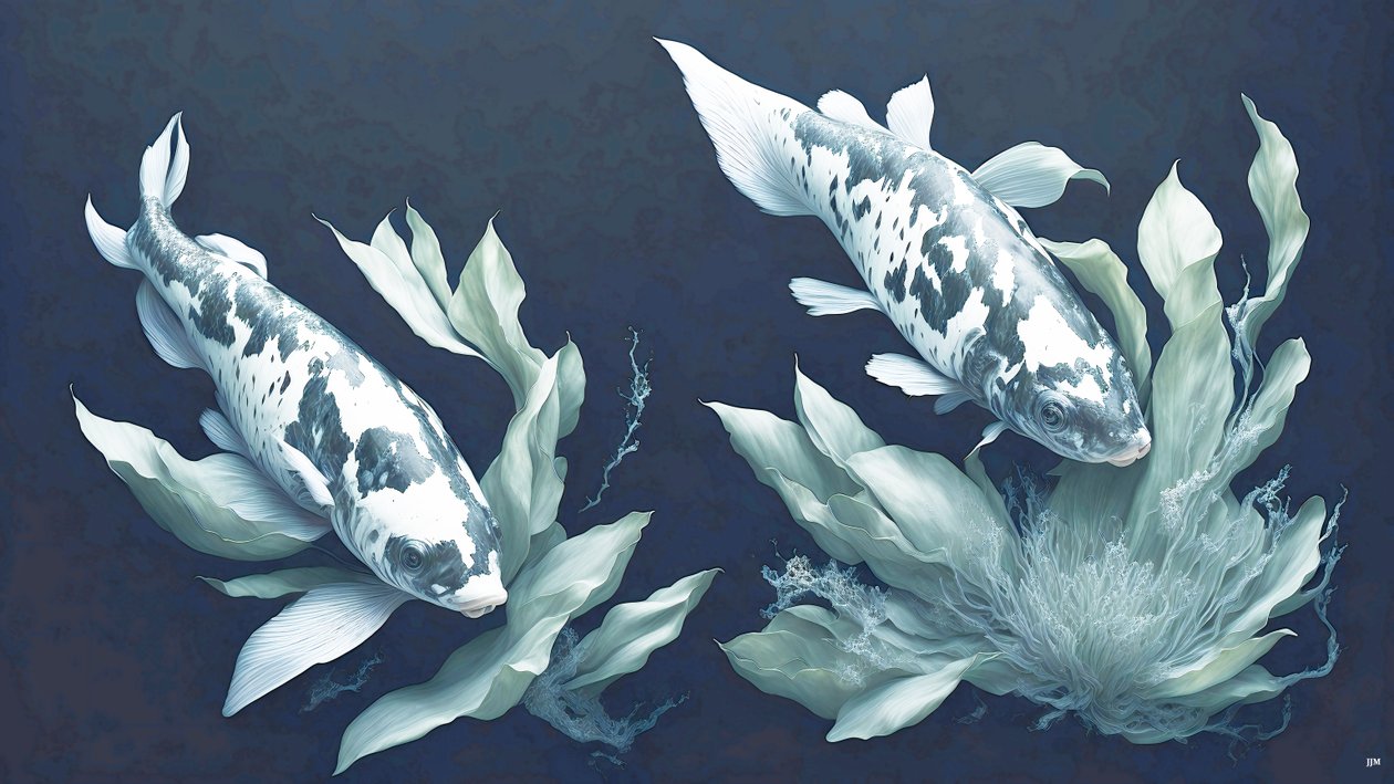 malowanie tuszem: Koi-Karpfish_biały marmur_01 autorstwa Josef Johann Michel