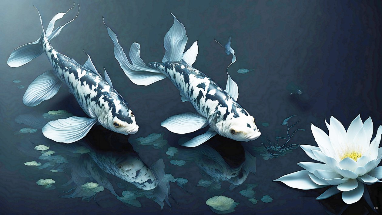 malowanie tuszem: Koi-Karpfish_biały marmur_02 autorstwa Josef Johann Michel