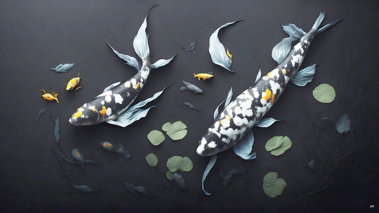 malowanie tuszem: Koi-Karpfish_biały marmur_05 autorstwa Josef Johann Michel