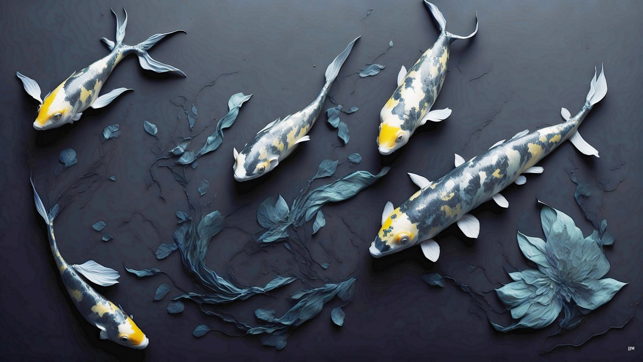malowanie tuszem: Koi-Karpfish_yellow_01 autorstwa Josef Johann Michel