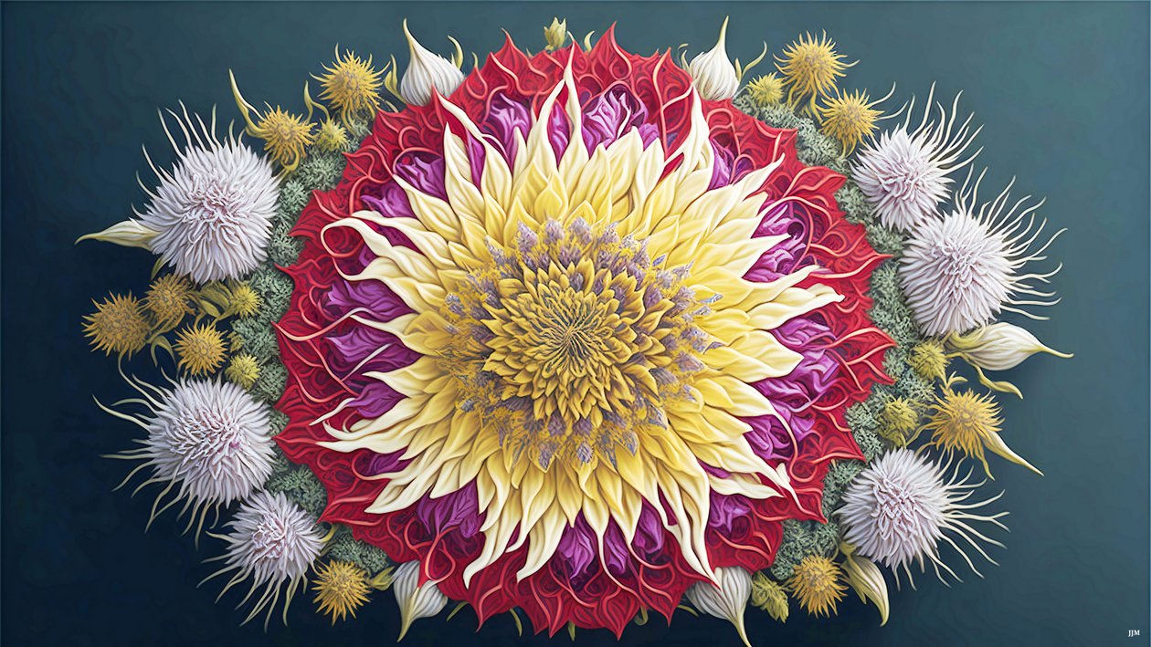 mandala: Oset z kwiatami elementy_01 autorstwa Josef Johann Michel