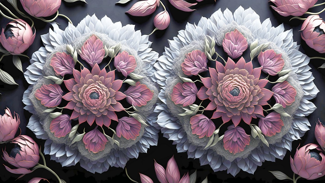mandala: piwonie-kwiatowe elementy_01 autorstwa Josef Johann Michel