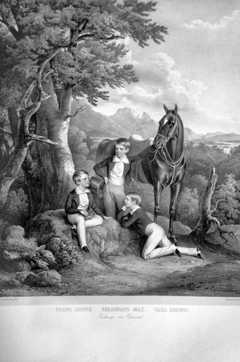 Franciszek Józef I z braćmi Litho autorstwa Josef Kriehuber