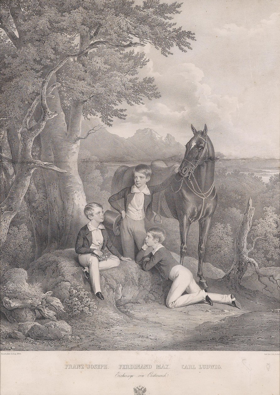 Josef Kriehuber Arcyksiążęta Franciszek Józef - Ferdynand Max - Carl Ludwig 1844 autorstwa Josef Kriehuber