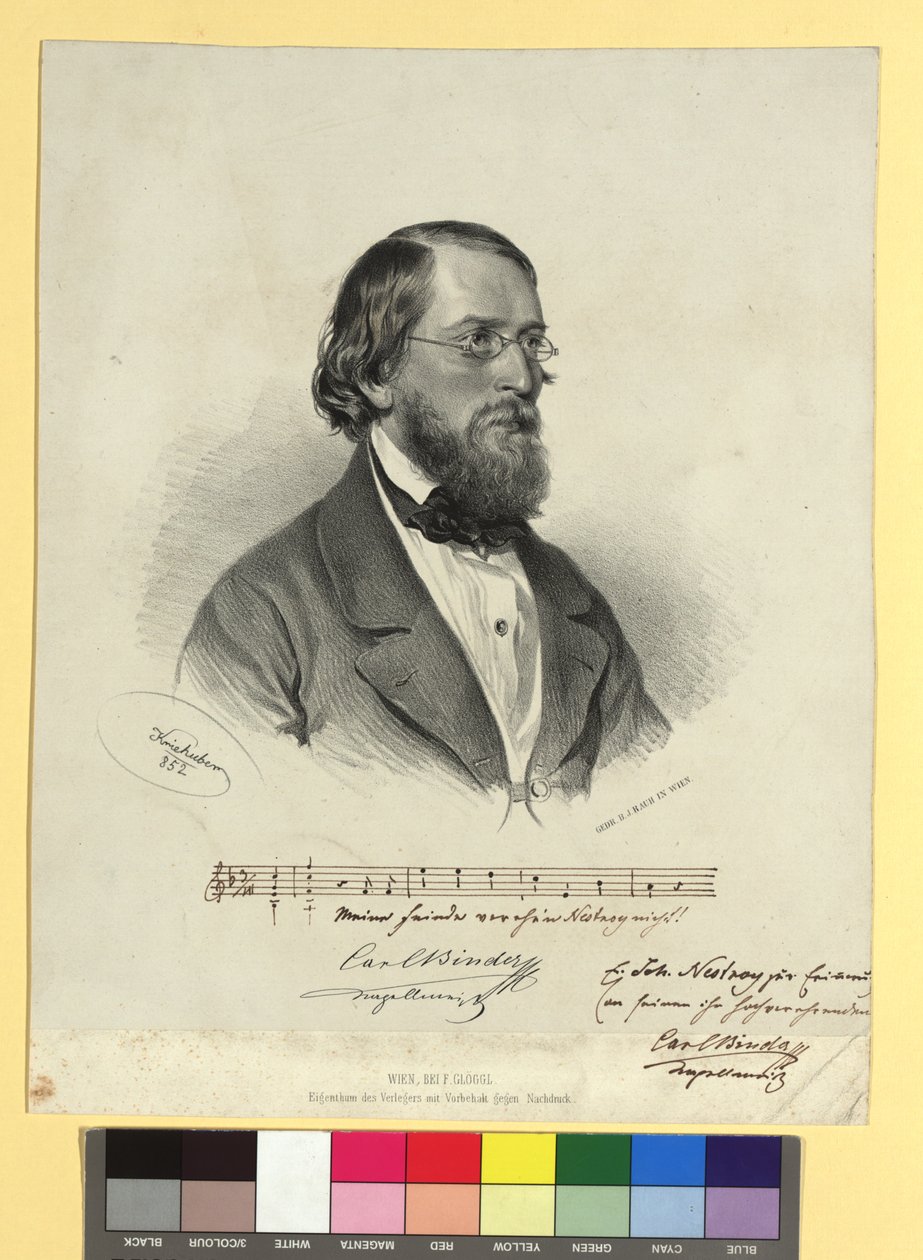 Karl Binder, kapelmistrz, kompozytor muzyki do fars Johanna Nestroya autorstwa Josef Kriehuber