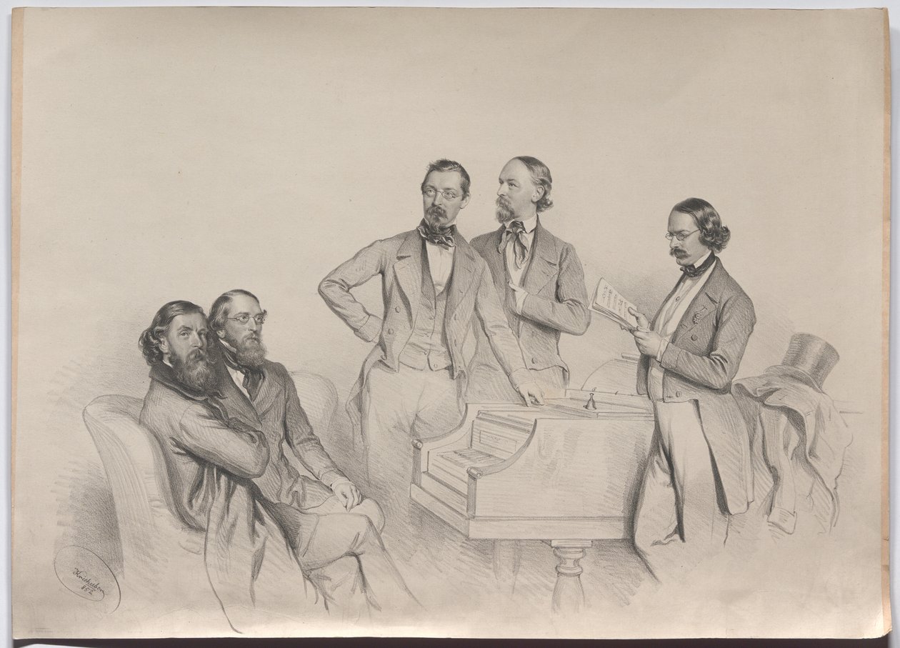 Kompozytorzy austriaccy: Heinrich Proch, Franz von Suppé, Karl Binder, Anton Emil Titl, Anton Maria Storch autorstwa Josef Kriehuber