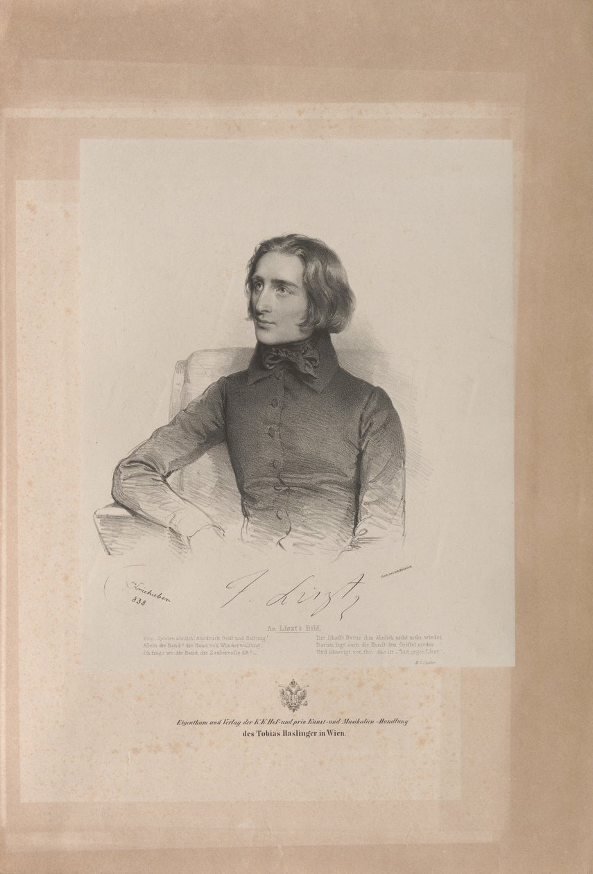 Portret Franciszka Liszta 1811-1886, 1838. autorstwa Josef Kriehuber