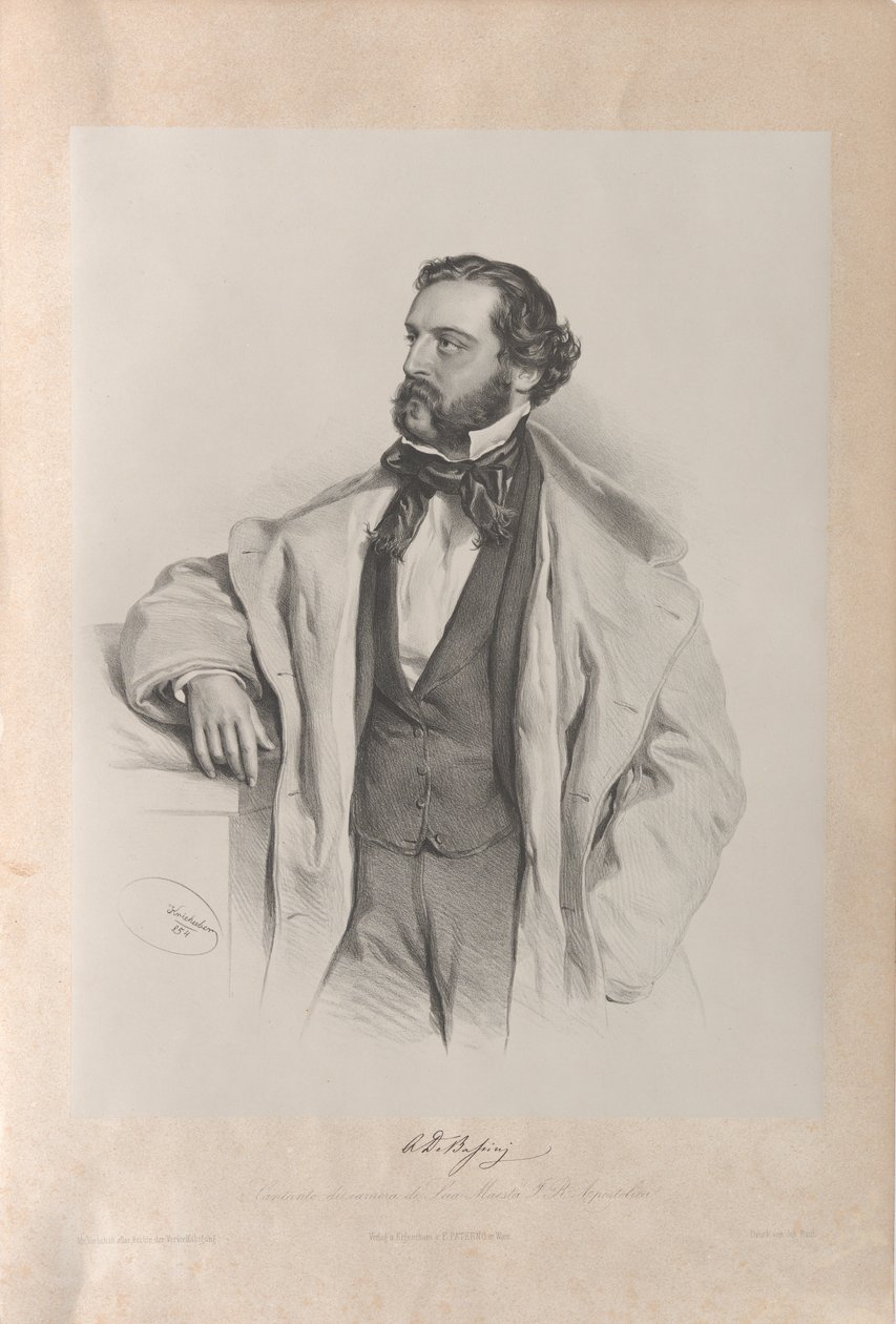Portret śpiewaka operowego Achille De Bassini 1819-1881 , 1854. autorstwa Josef Kriehuber