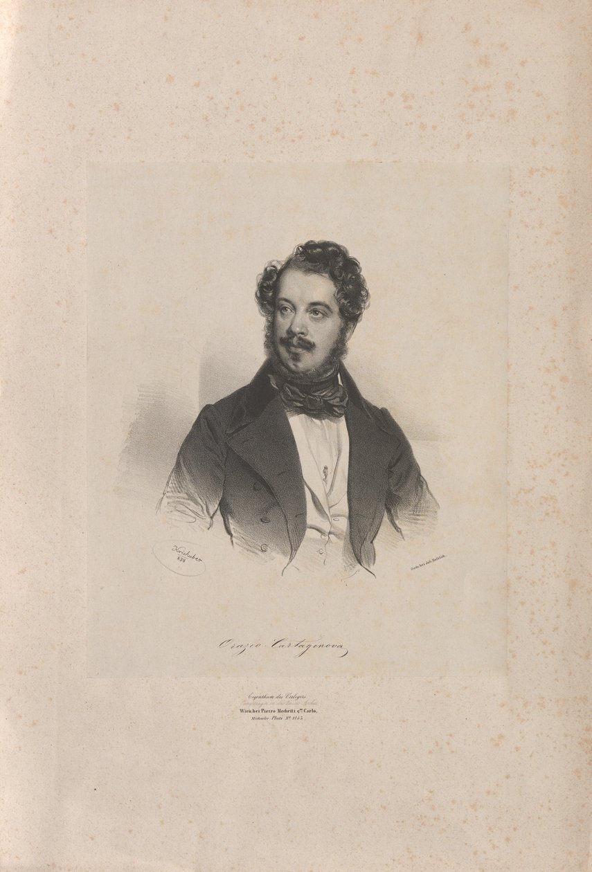 Portret śpiewaka operowego Giovanniego Orazio Cartagenova 1800-1841, 1838. autorstwa Josef Kriehuber