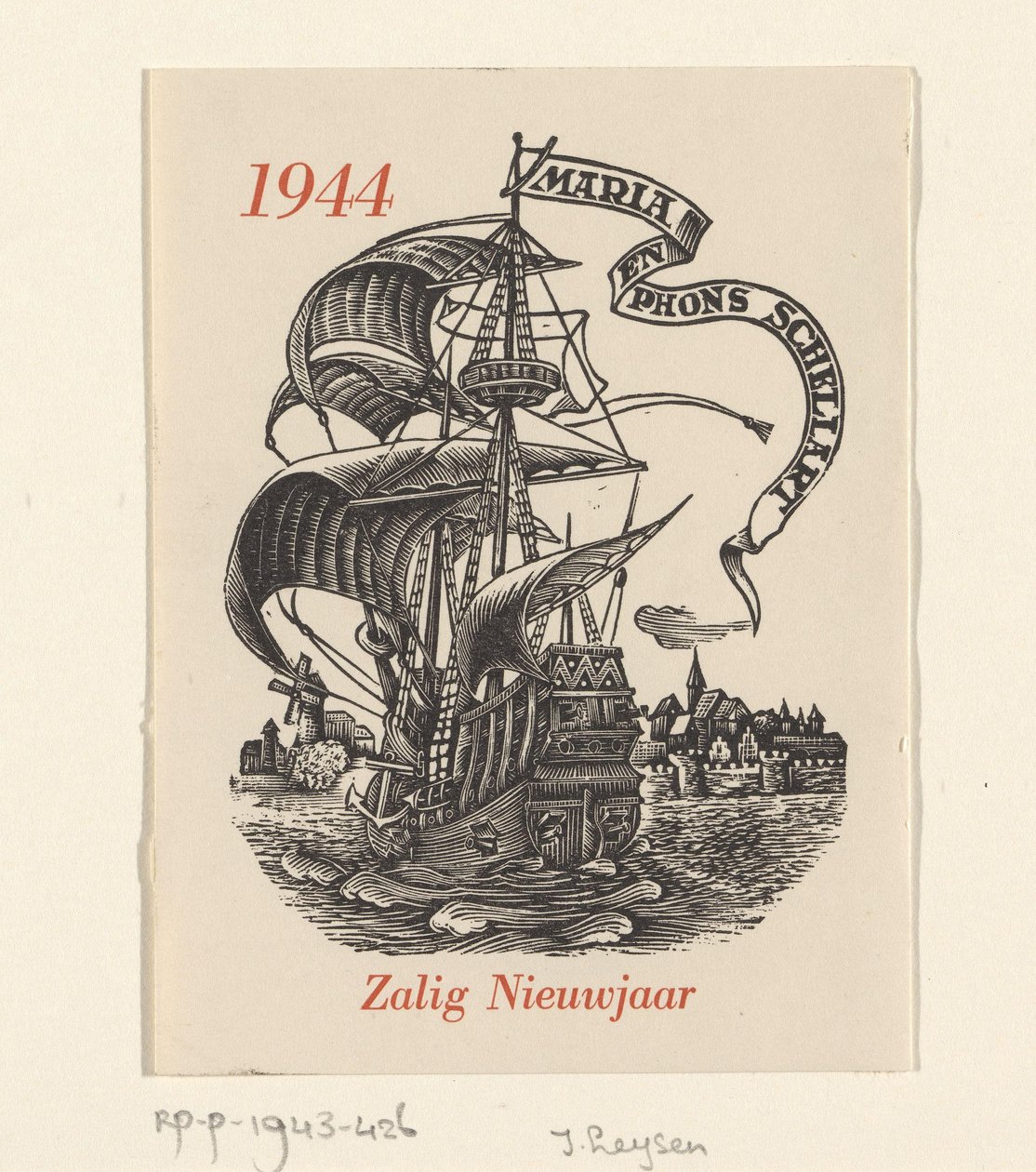 Życzenie noworoczne 1944 od Márii i Phons Schellart autorstwa Josef Leysen (Jef)
