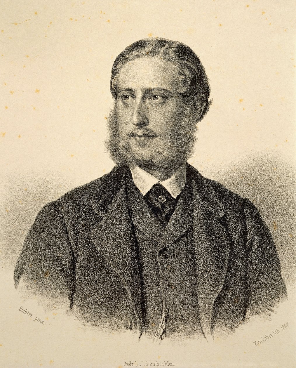 Portret Ferdynanda Bonawentury, księcia Kinskiego (1834-1904). Grawerowanie autorstwa Josefa Kriehubera autorstwa Josef Nikolaus Kriehuber