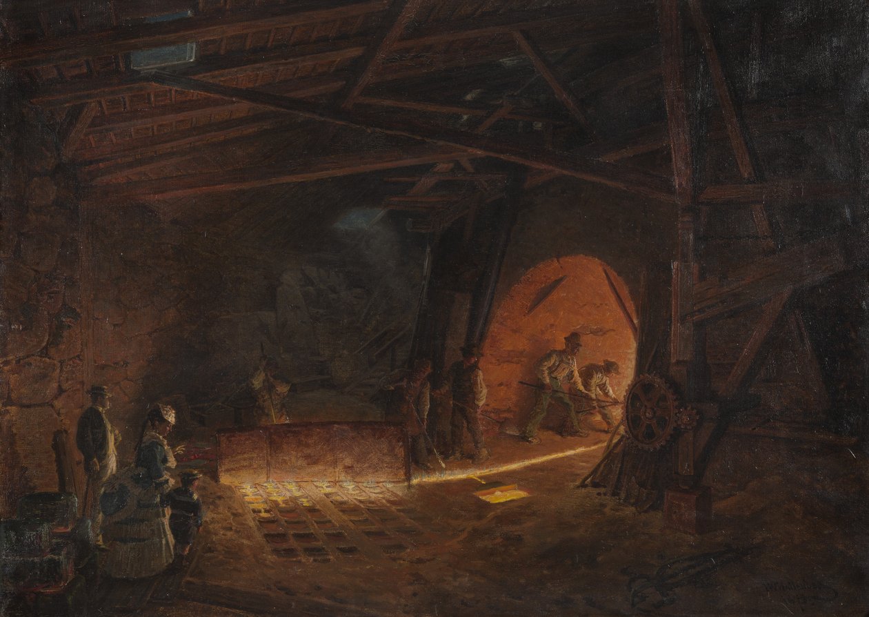 Acierie - Huta żelaza, Wallander, Josef Wilhelm (1821-1888). olej na płótnie autorstwa Josef Wilhelm Wallander