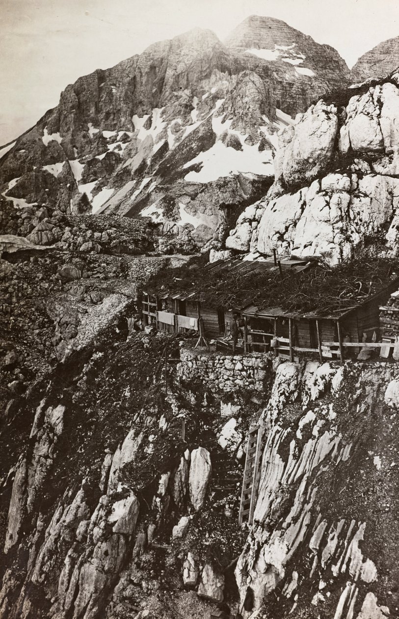 Album "Moja wojna światowa - wspomnienia Frontu Południowo-Zachodniego w Karyntii, Włochy, Trentino-Alto Adige) 31.03.1915-12.11.1918 - Josef Zohles Vienna": obóz wojskowy górski (b/w autorstwa Josef Zohles