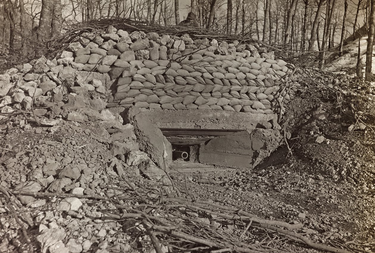 Album "Moja wojna światowa - wspomnienia Frontu Południowo-Zachodniego w Karyntii, Włochy, Trentino-Alto Adige) 31.03.1915-12.11.1918 - Josef Zohles Wiedeń": bunkier wojskowy z armatą autorstwa Josef Zohles