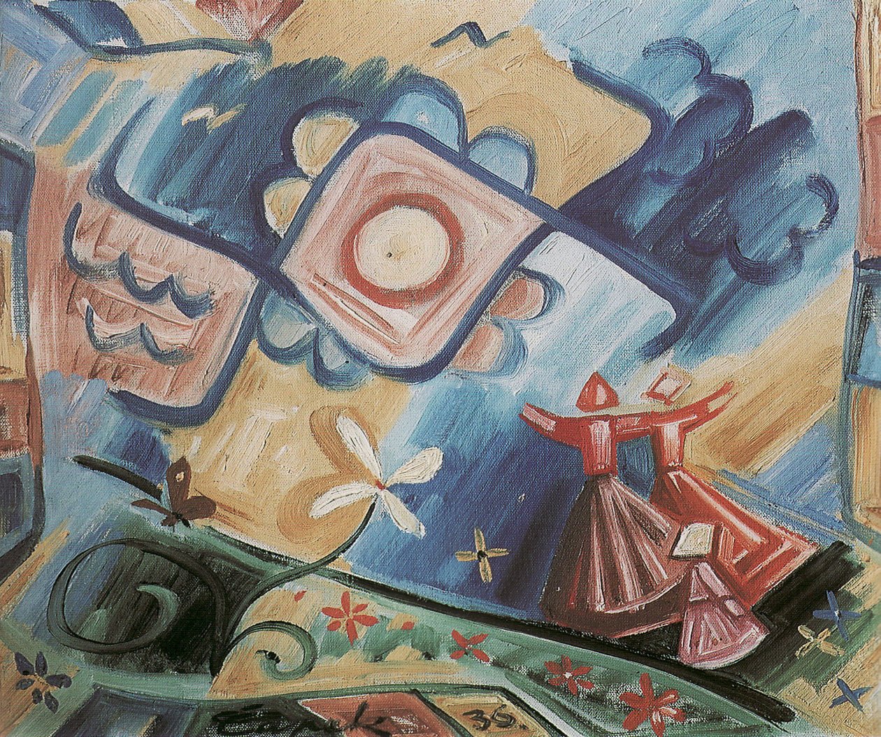 Folklorystyczny ornament śpiewających dziewcząt, 1936 autorstwa Josef Čapek