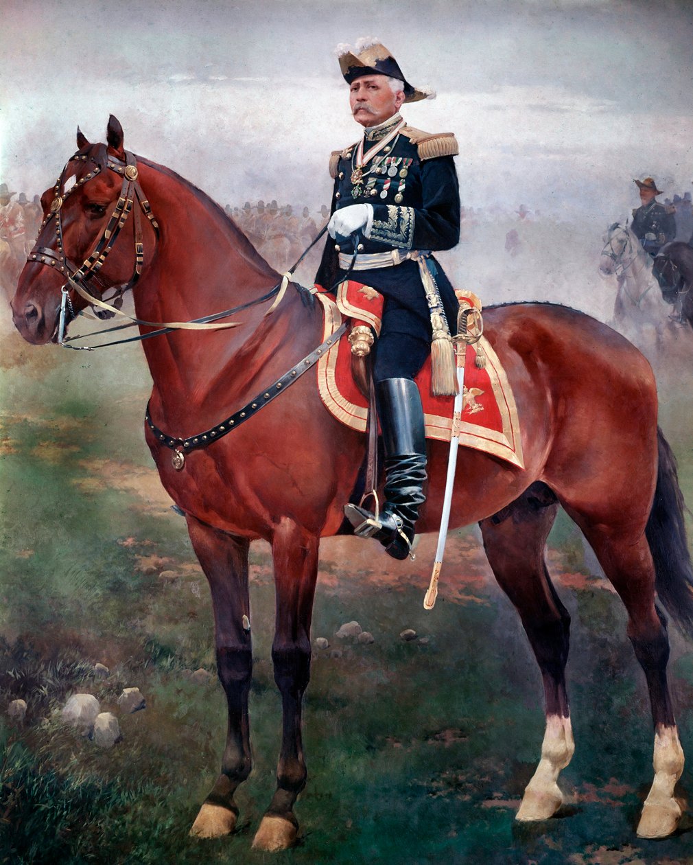 Portret jeździecki Porfirio Diaza (1828-1915), rewolucjonisty i prezydenta Meksyku Obraz Jose Cusachsa (1851-1908) Meksyk, Narodowe Muzeum Historii, zamek Chapultepec autorstwa Josep Cusachs y Cusachs