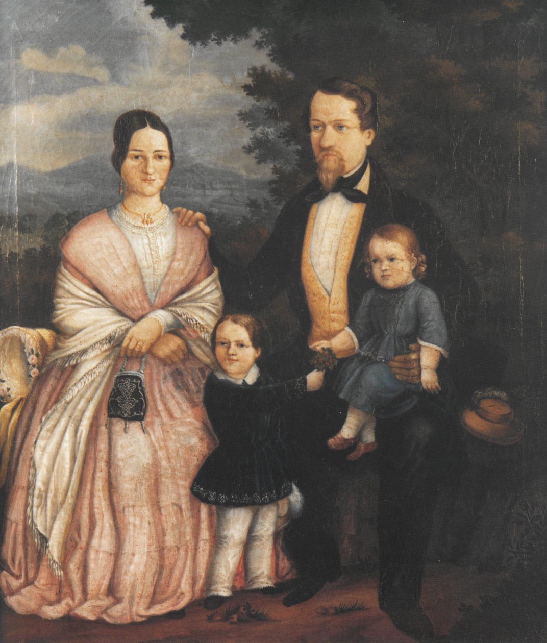 Autoportret Josepha Bayera z żoną Lisette Bayer z domu Kerner oraz ich dziećmi Eugenem (* 1846) i Albertem (* 1851); Obraz olejny, 1853 autorstwa Joseph Bayer