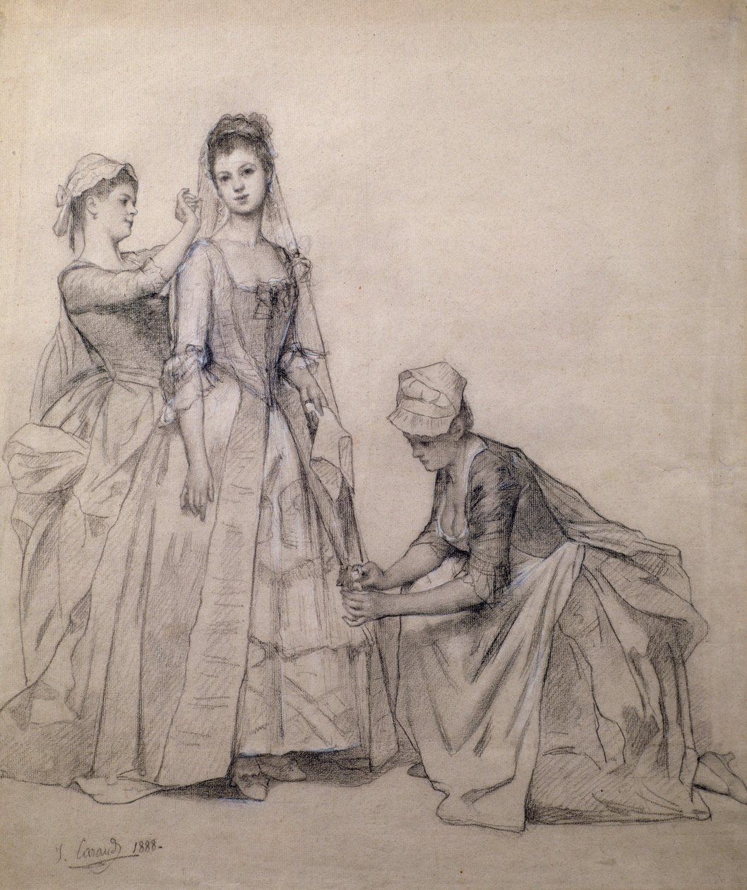 Zajmowanie się panną młodą (rysunek) autorstwa Joseph Caraud
