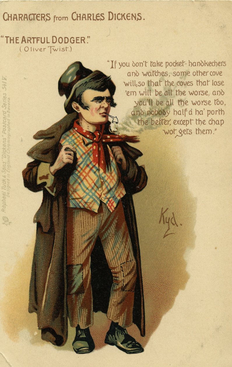 Postacie z Charlesa Dickensa - Artful Dodger z Olivera Twista, pocztówka, ok. 1903 autorstwa Joseph Clayton Clarke