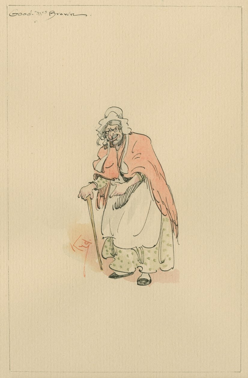 Good Mrs Brown, ok. 1920 (pióro i atrament z toaletą na papierze) autorstwa Joseph Clayton Clarke
