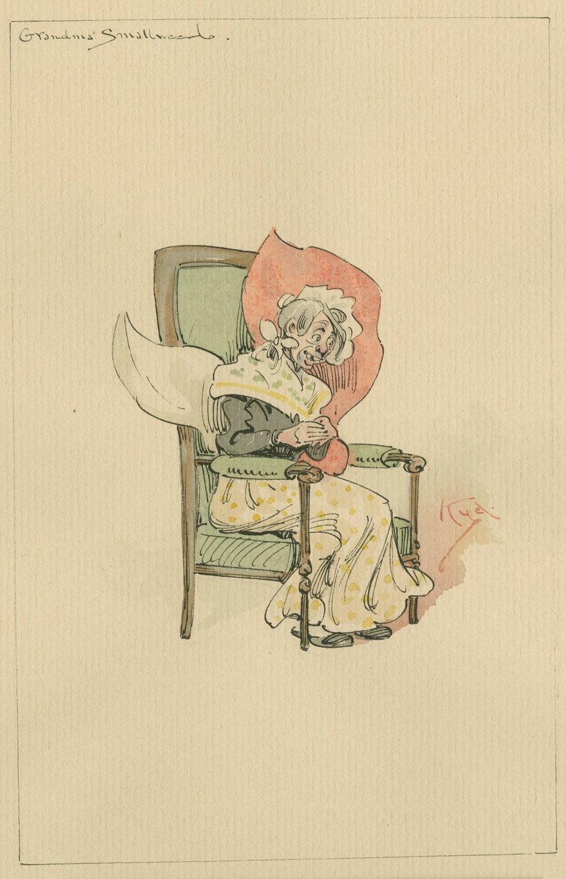 Babcia Drobne Ziele, ok. 1920 (długopis i atrament z toaletą na papierze) autorstwa Joseph Clayton Clarke