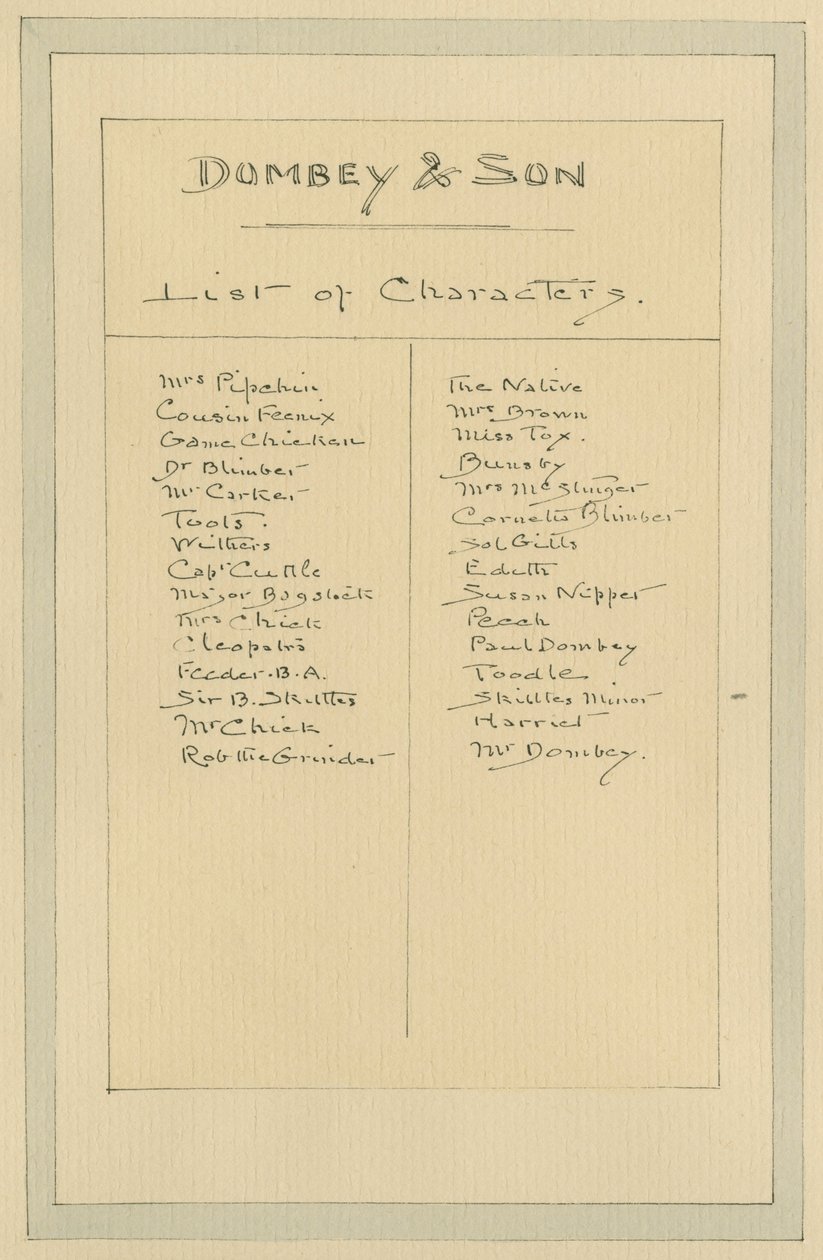 Lista postaci, ok. 1920 (pióro i atrament z toaletą na papierze) autorstwa Joseph Clayton Clarke
