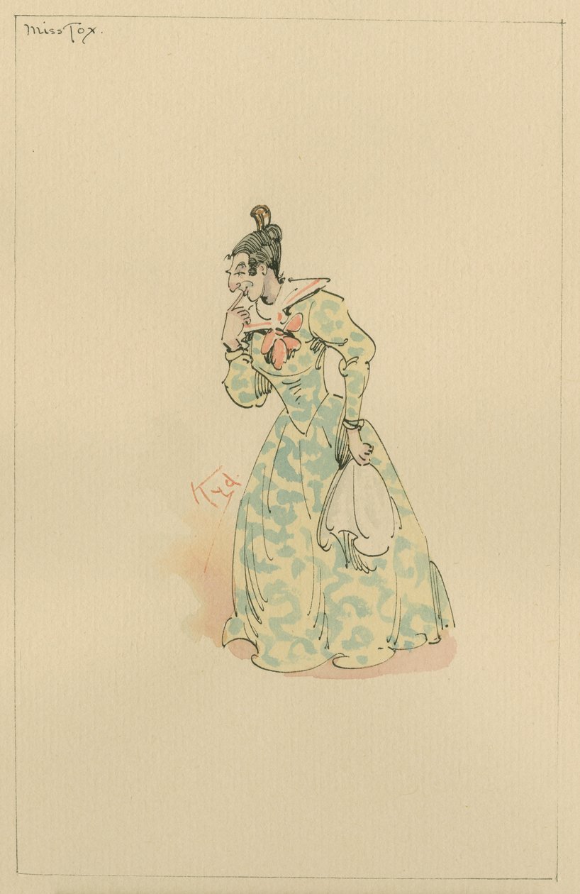 Miss Lucretia Tox, ok. 1920 (pióro i atrament z toaletą na papierze) autorstwa Joseph Clayton Clarke