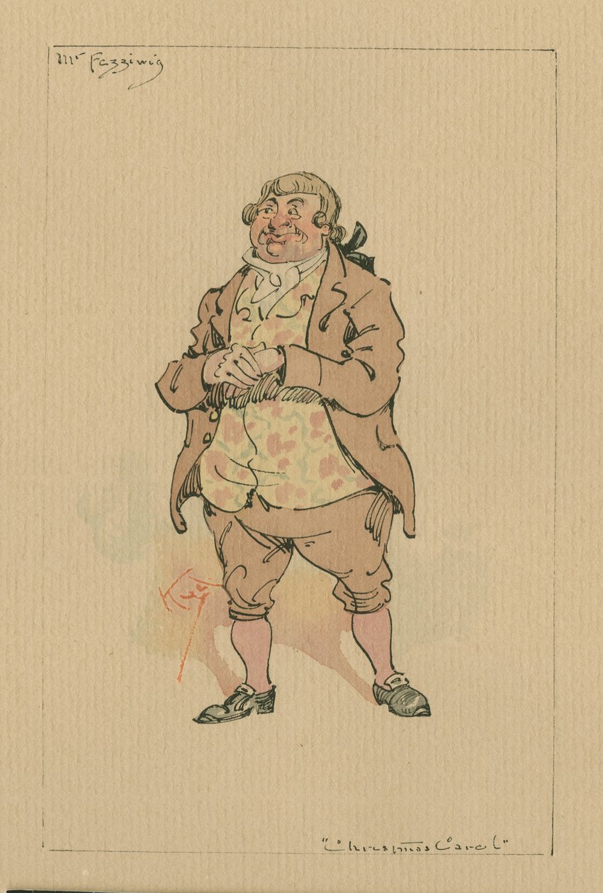 Pan Fezziwig - Opowieść wigilijna, ok. 1920 (pióro i atrament z toaletą na papierze) autorstwa Joseph Clayton Clarke