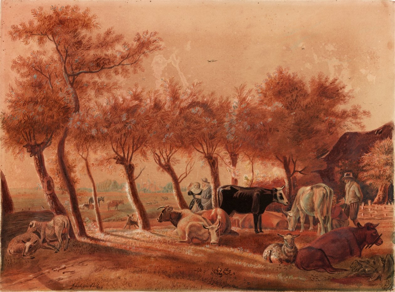 Scena pasterska (akwarela i ołówek na papierze (na płótno)) autorstwa Joseph Crawhall
