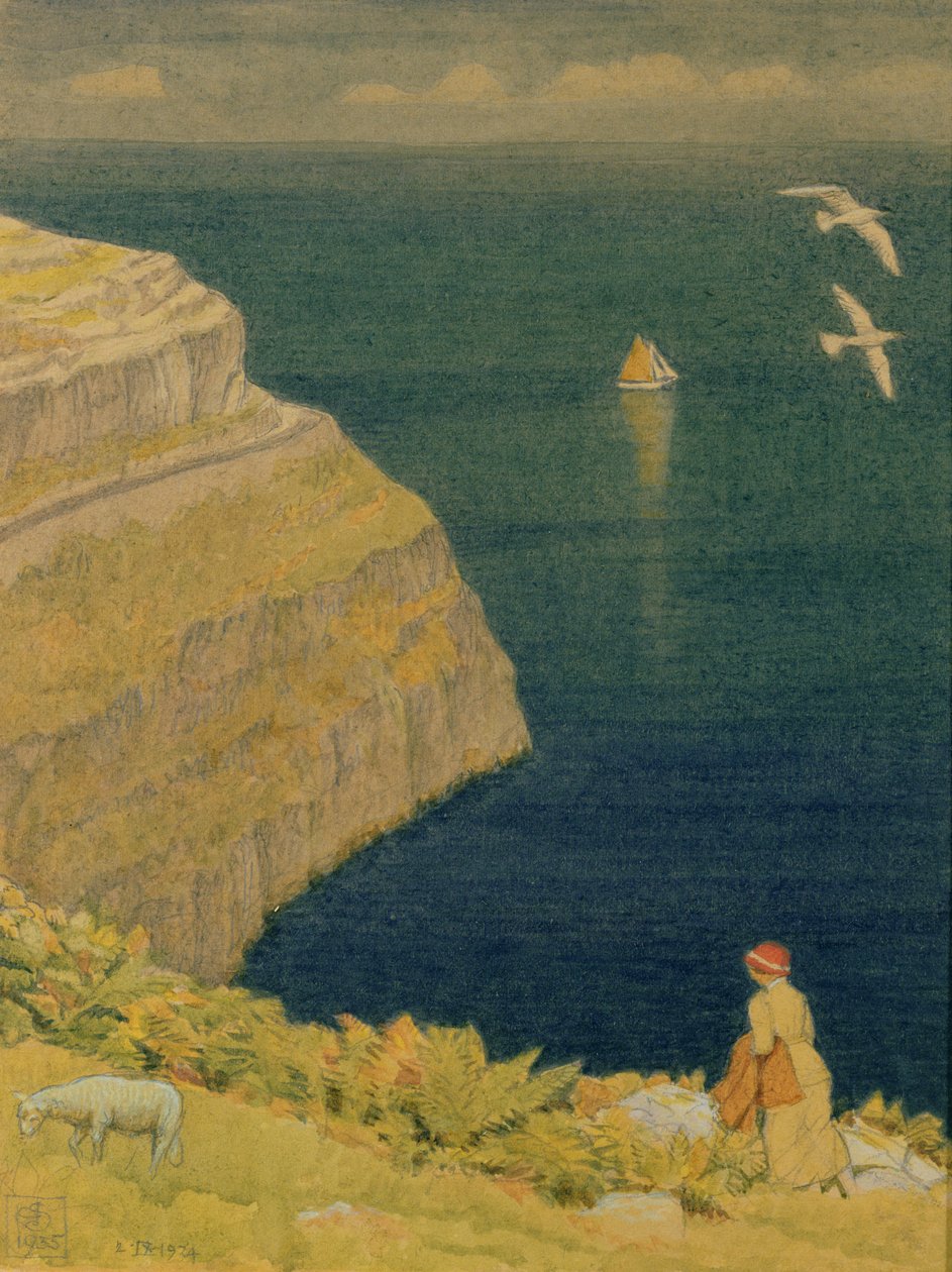 Walijski klif, 1935 (toaleta i ołówek na papierze) autorstwa Joseph Edward Southall