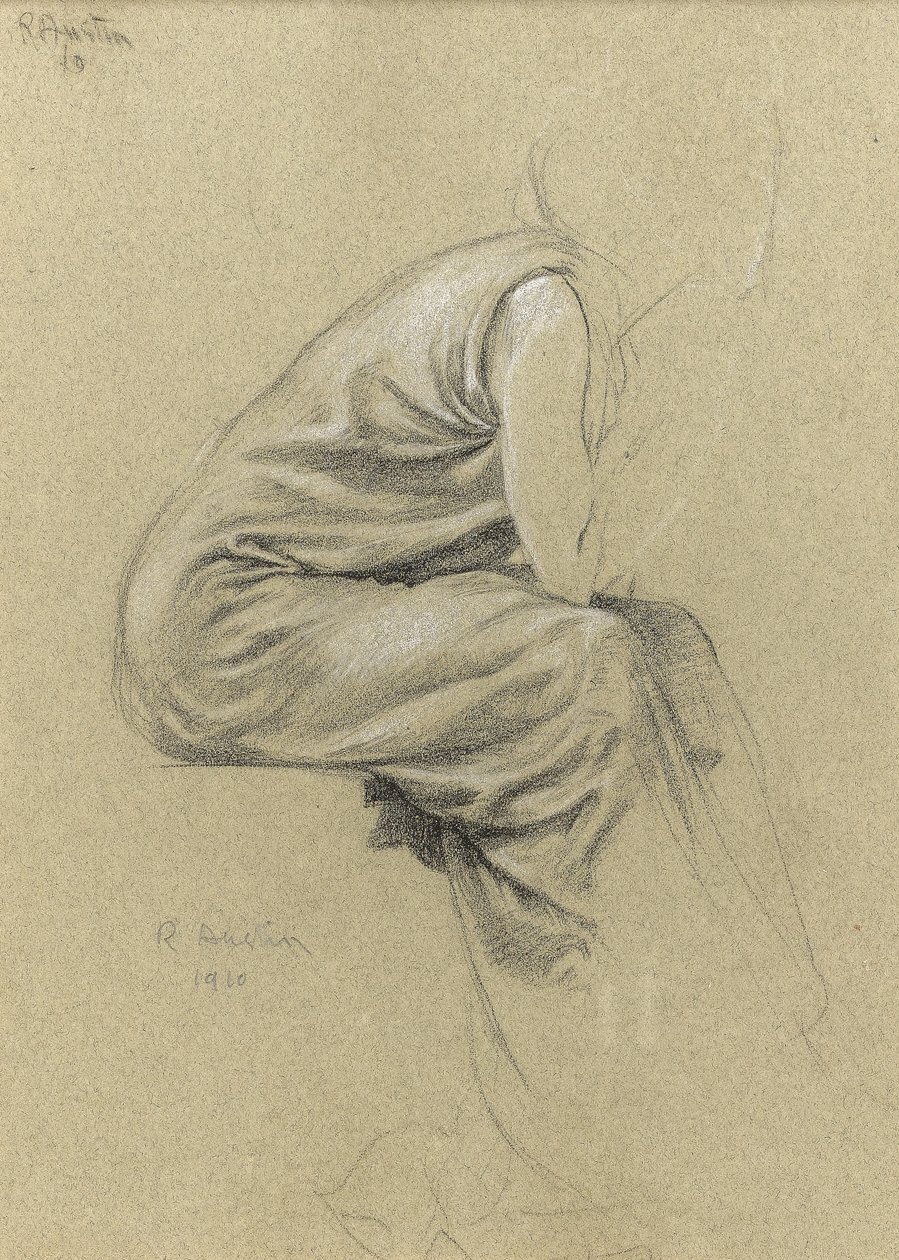 Studium sylwetki siedzącej postaci (czarna i biała kreda na papierze) autorstwa Joseph Edward Southall