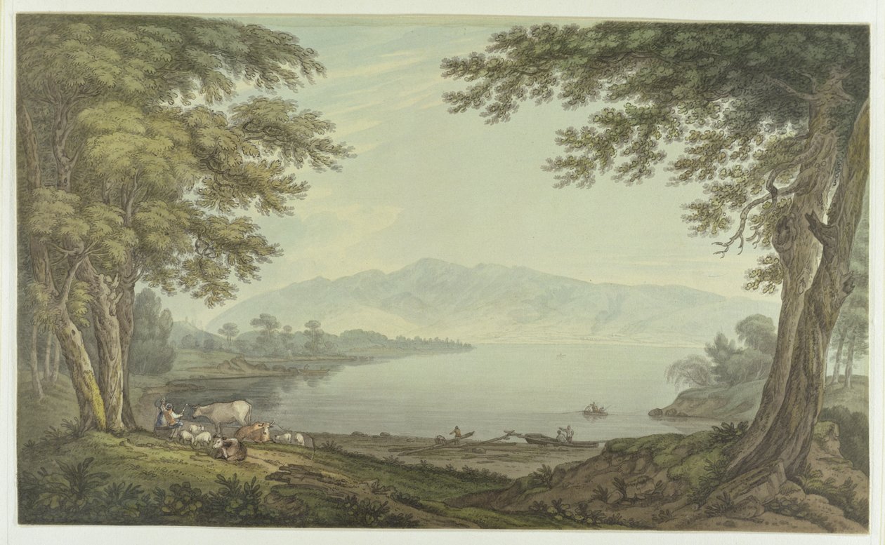 Skiddaw i Derwent Water (pióro, tusz, wc, grafit na papierze) autorstwa Joseph Farington