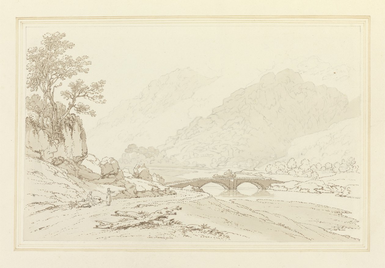 The Grange of Borrodale (pióro i atrament z wc nad grafitem na papierze tkanym) autorstwa Joseph Farington