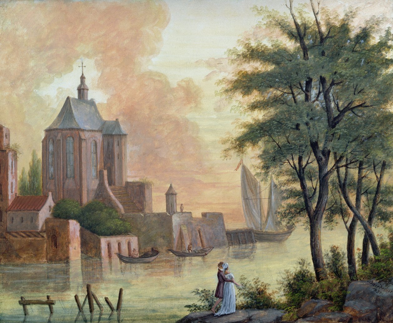 Promenada wzdłuż brzegu rzeki, 1821 autorstwa Joseph Francois Baudelaire