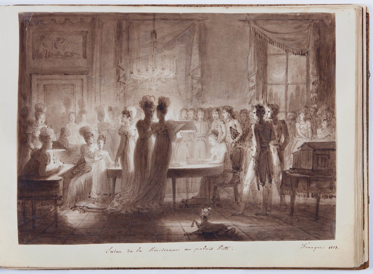 Pawilon Meridiana Pałacu Pitti we Florencji, ilustracja z Wielkiego Albumu Elisy Bonaparte, 1813 (pranie piórem i tuszem na papierze) autorstwa Joseph Franque