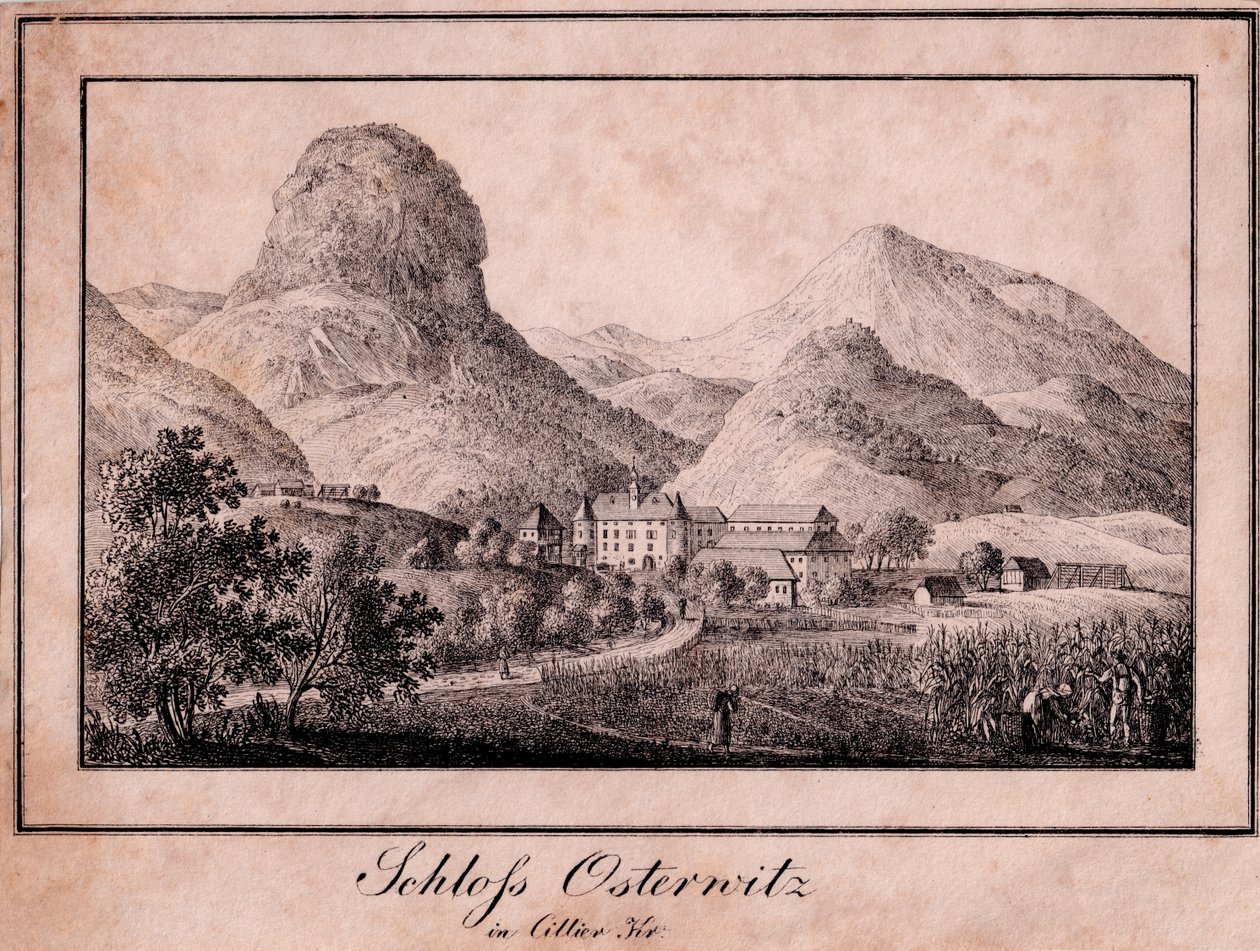 Zamek Osterwitz im Sanntal (Ojstrica koło św. Jerzego w Taborze) westlich Celje autorstwa Joseph Franz Kaiser